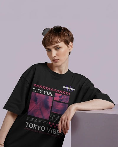 CITY GIRL – Tokyo Vibes Oversized Terry Tee for Women | ASTER STORE