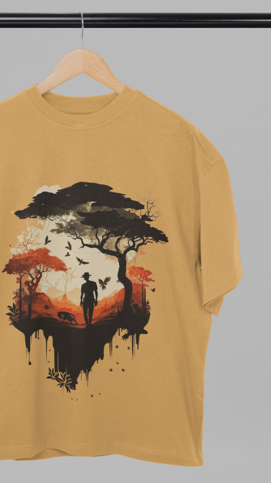 Terry Oversized Printed T-Shirt for Men – Safari Sunset Design | ASTER STORE